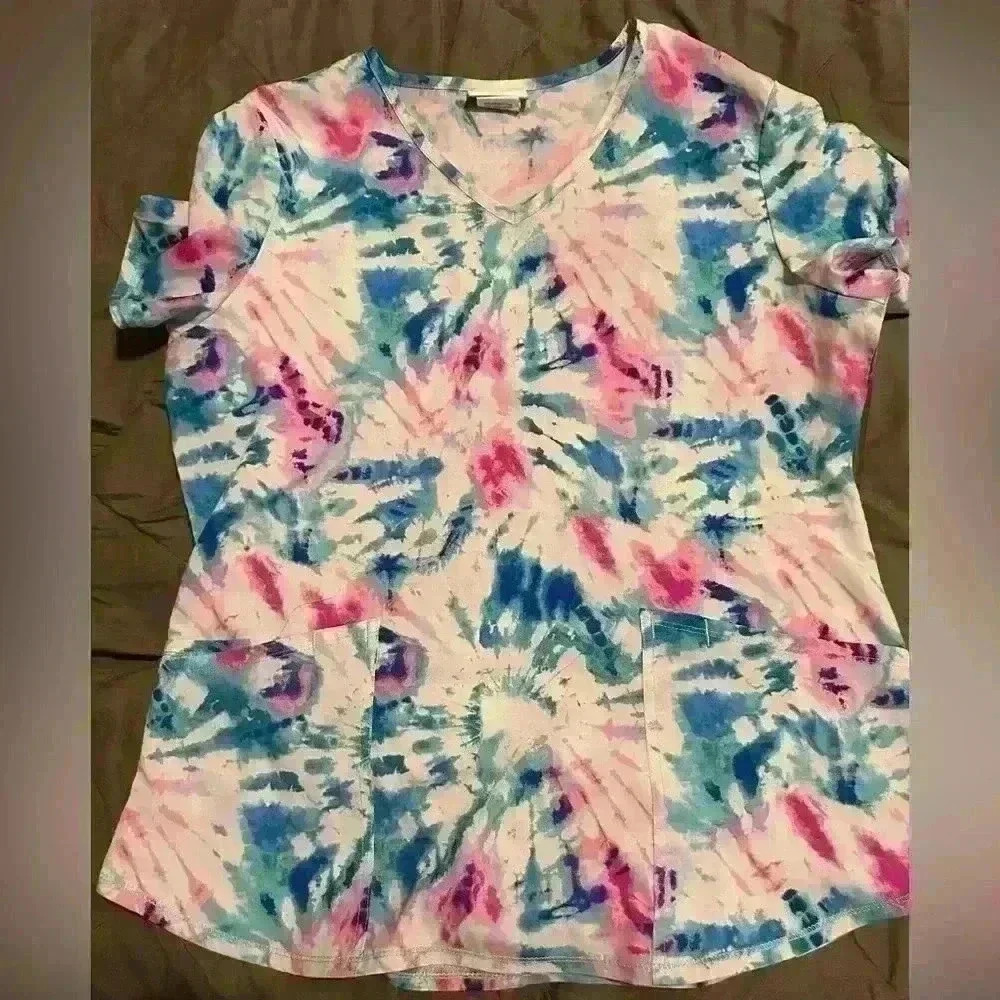 Tye dye scrub top by scrubstar pink and blue medium
